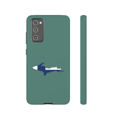 Michigan Upper Peninsula Tough Phone Case (Copper Green w/ UP Finland Flag Outline) | Samsung & Pixel Android