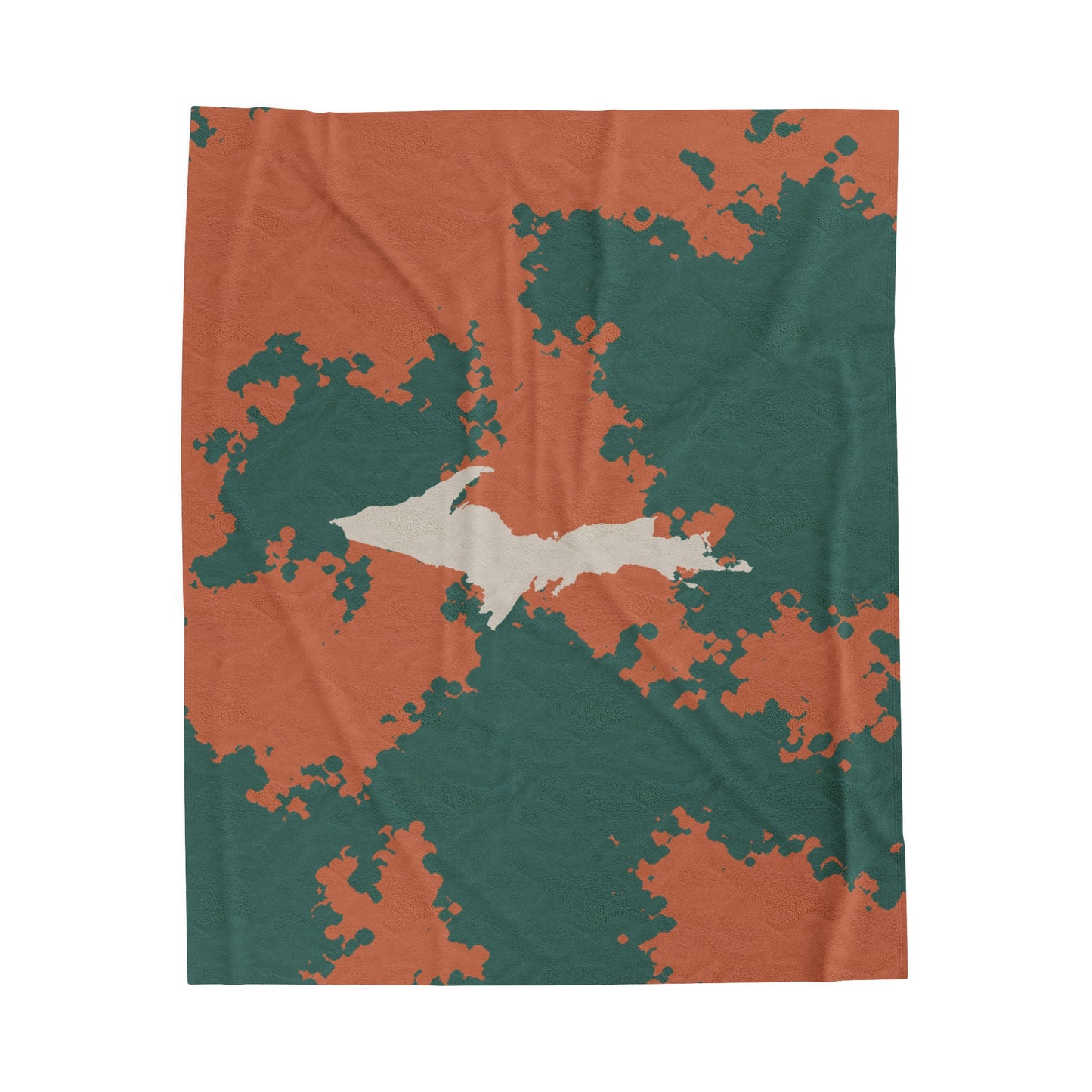 Michigan Upper Peninsula Plush Blanket (Copper Country Camo w/ UP Outline) | Canvas Color