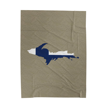 Michigan Upper Peninsula Plush Blanket (w/ UP Finland Flag Outline) | Petoskey Stone Beige