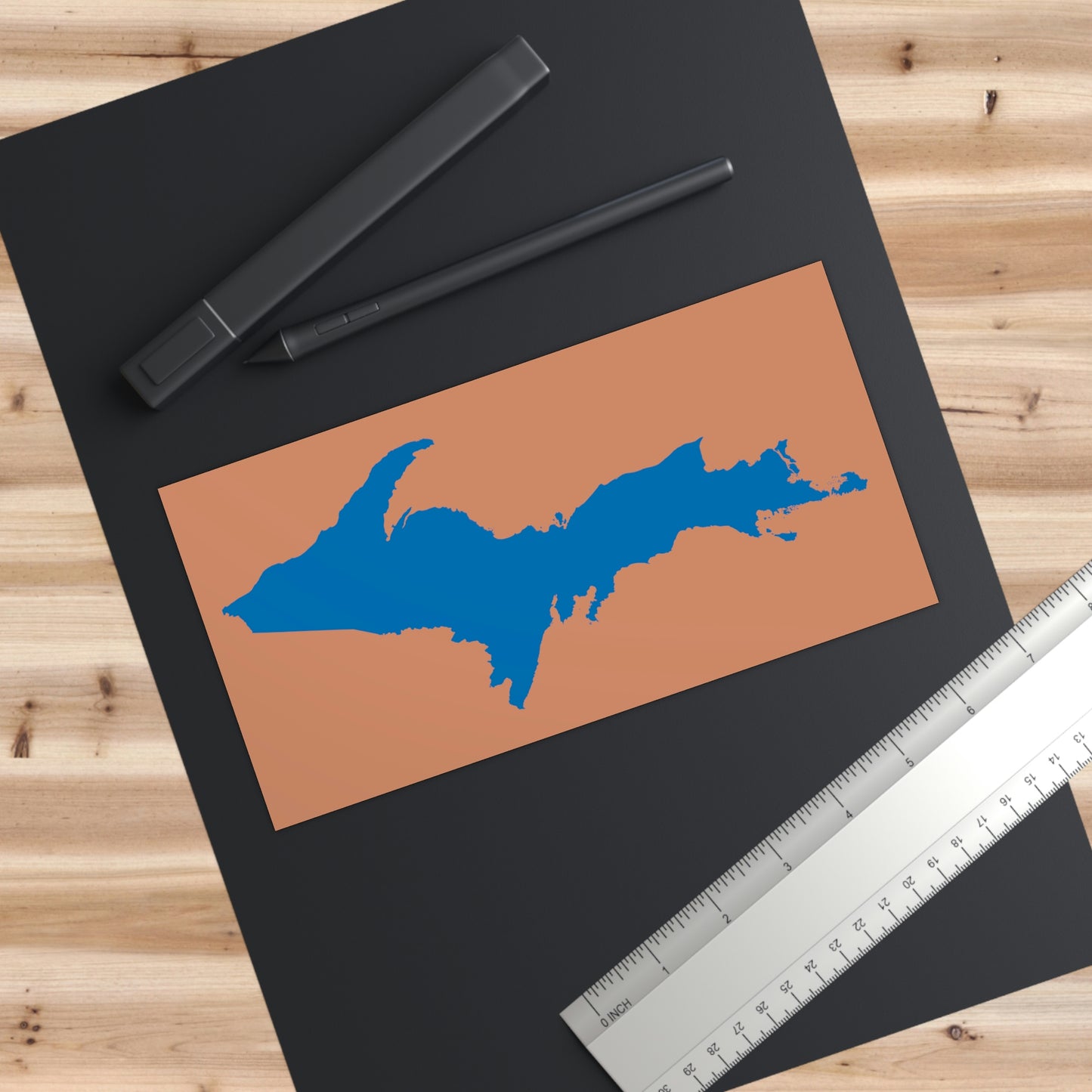 Michigan Upper Peninsula Bumper Sticker (w/ Azure UP Outline) | Copper Color Background