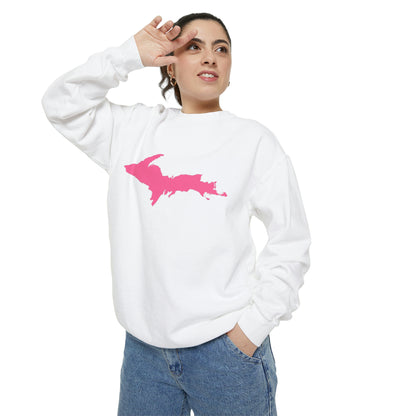 Michigan Upper Peninsula Sweatshirt (w/ Pink UP Outline) | Unisex Garment Dyed