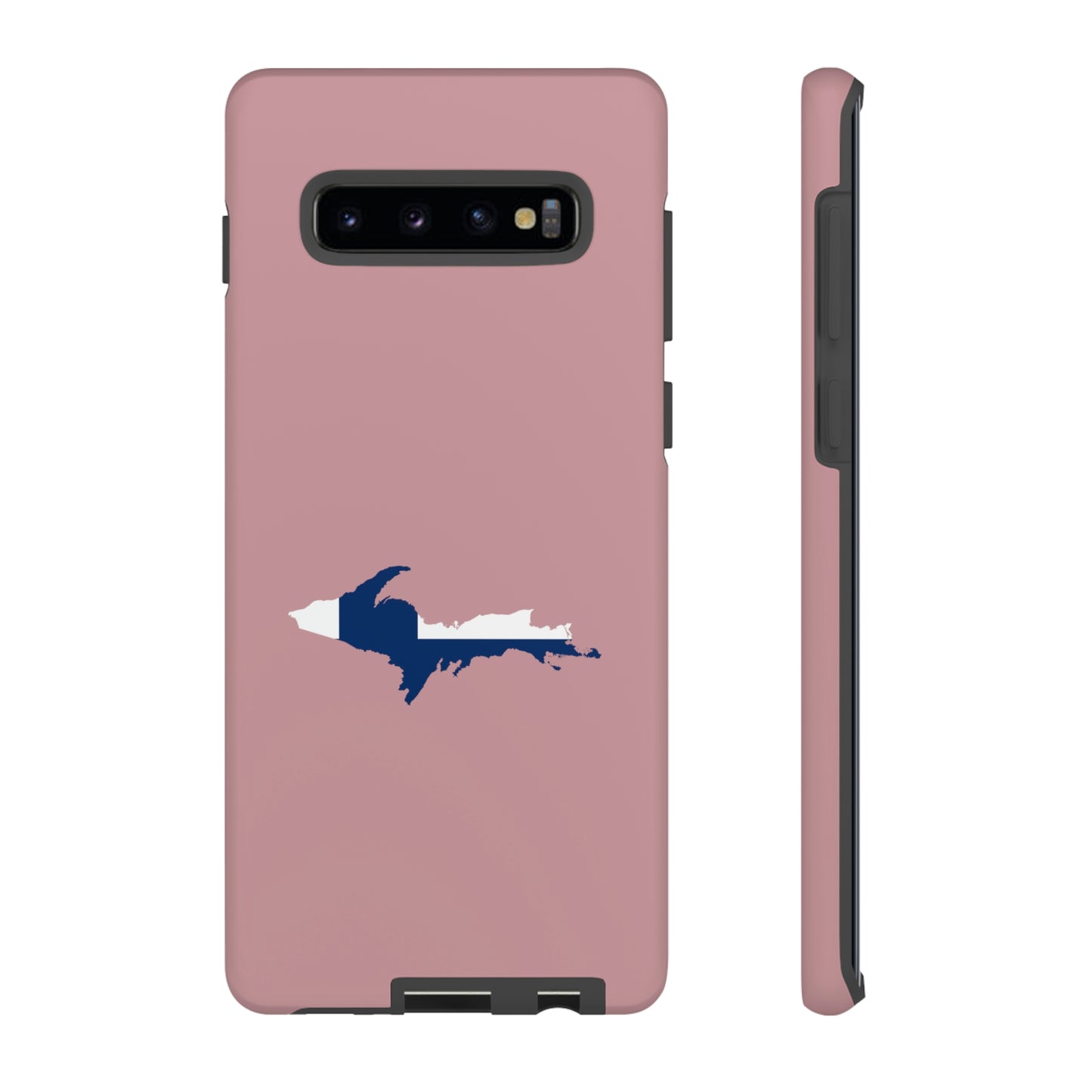 Michigan Upper Peninsula Tough Phone Case (Cherry Blossom Pink w/ UP Finland Flag Outline) | Samsung & Pixel Android