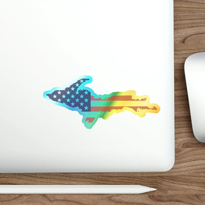 Michigan Upper Peninsula Holographic Die-Cut Stickers (w/ UP USA Flag Outline)