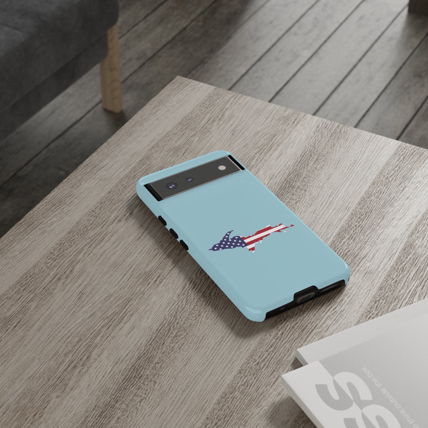 Michigan Upper Peninsula Tough Phone Case ('58 Caddie Blue w/ UP USA Flag Outline) | Samsung & Pixel Android