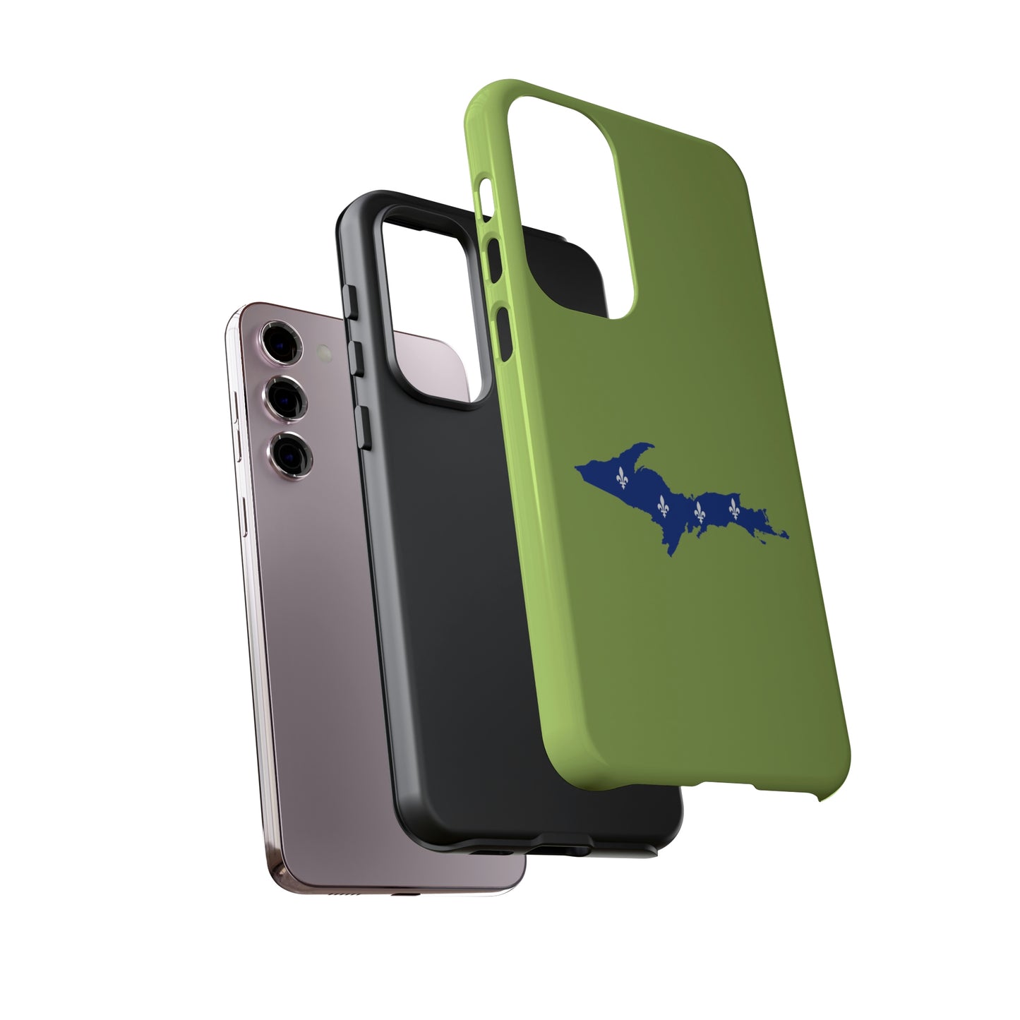 Michigan Upper Peninsula Tough Phone Case (Gooseberry Green w/ UP Quebec Flag Outline) | Samsung & Pixel Android