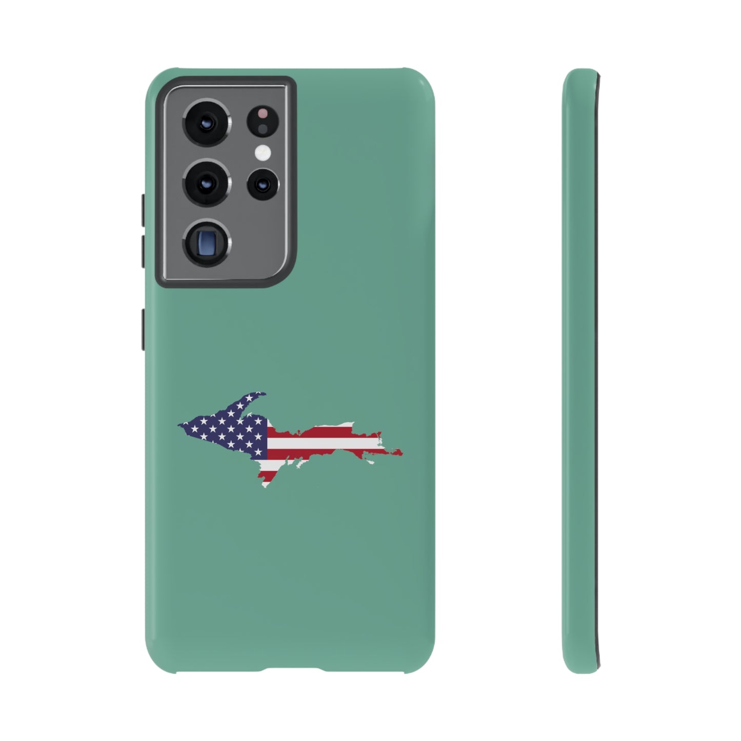 Michigan Upper Peninsula Tough Phone Case ('64 Metallic Mint Green w/ UP USA Flag Outline) | Samsung & Pixel Android