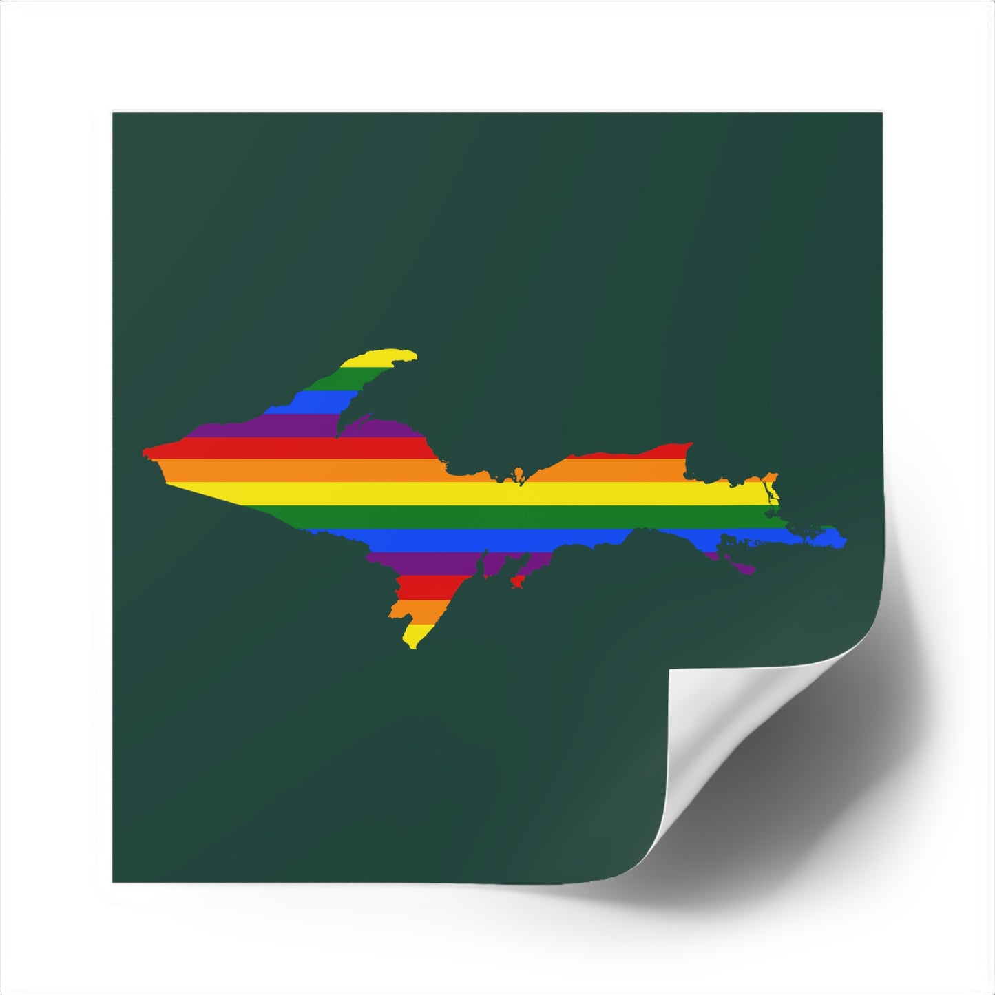 Michigan Upper Peninsula Square Sticker (Green w/ UP Pride Flag Outline) | Indoor/Outdoor