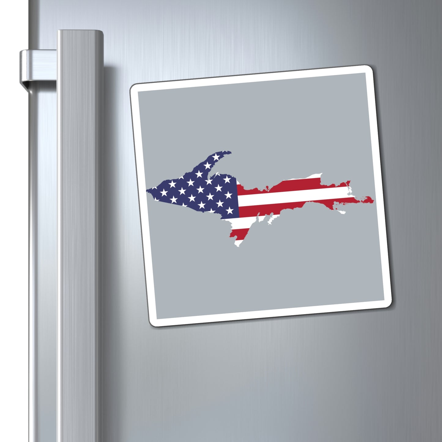 Michigan Upper Peninsula Square Magnet (Silver w/ UP USA Flag Outline)