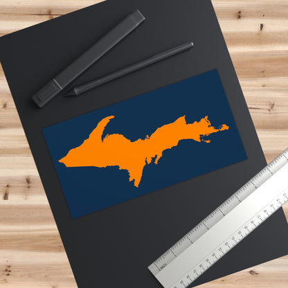 Michigan Upper Peninsula Bumper Sticker (w/ Orange UP Outline) | Navy Background