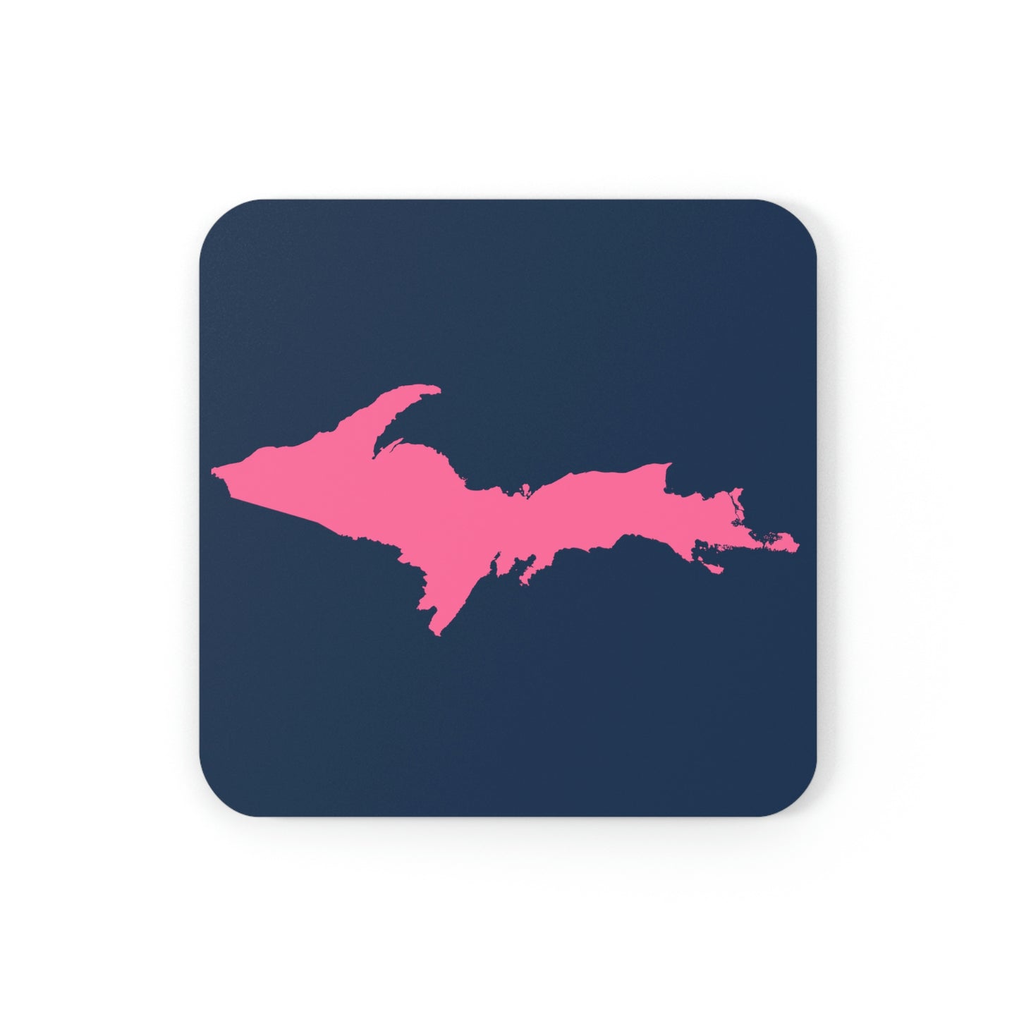 Michigan Upper Peninsula Coaster Set (Navy w/ Pink UP Outline) | Corkwood - 4 pack