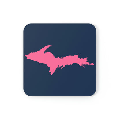 Michigan Upper Peninsula Coaster Set (Navy w/ Pink UP Outline) | Corkwood - 4 pack