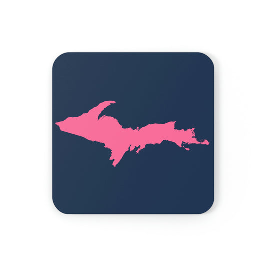 Michigan Upper Peninsula Coaster Set (Navy w/ Pink UP Outline) | Corkwood - 4 pack