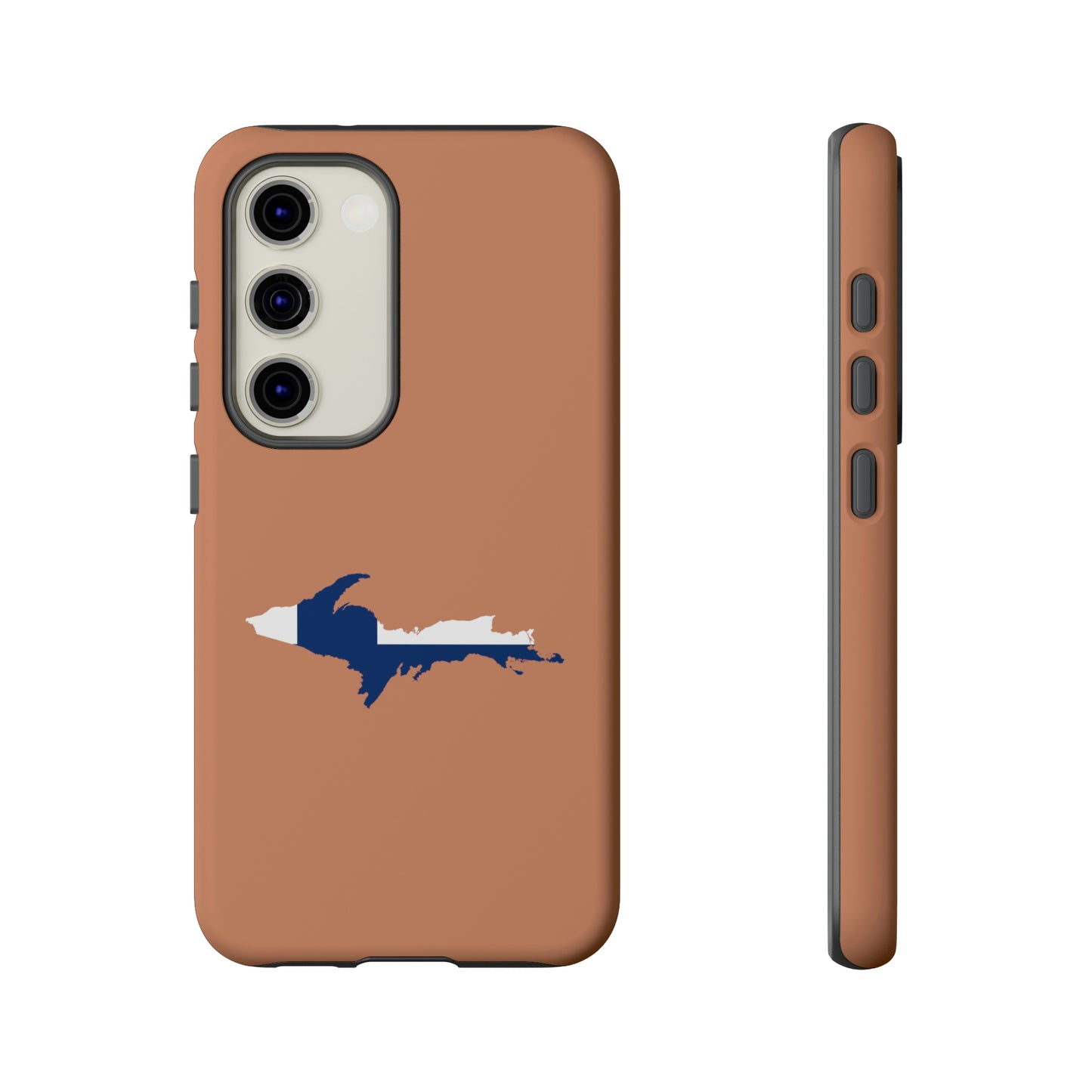 Michigan Upper Peninsula Tough Phone Case ( Copper Color w/ UP Finland Flag Outline) | Samsung & Pixel Android