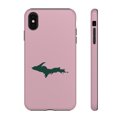 Michigan Upper Peninsula Tough Phone Case (Pink w/ Green UP Outline) | Apple iPhone