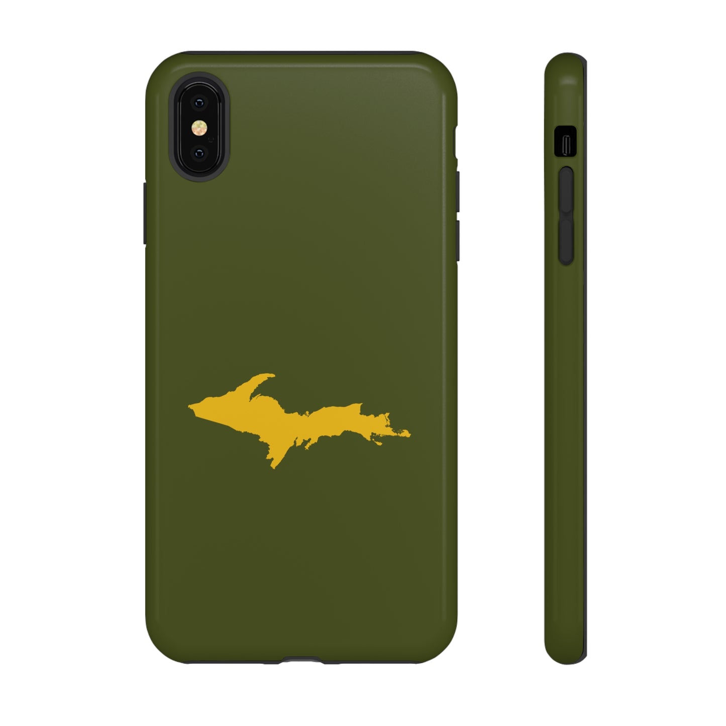 Michigan Upper Peninsula Tough Phone Case (Army Green w/ Gold UP Outline) | Apple iPhone