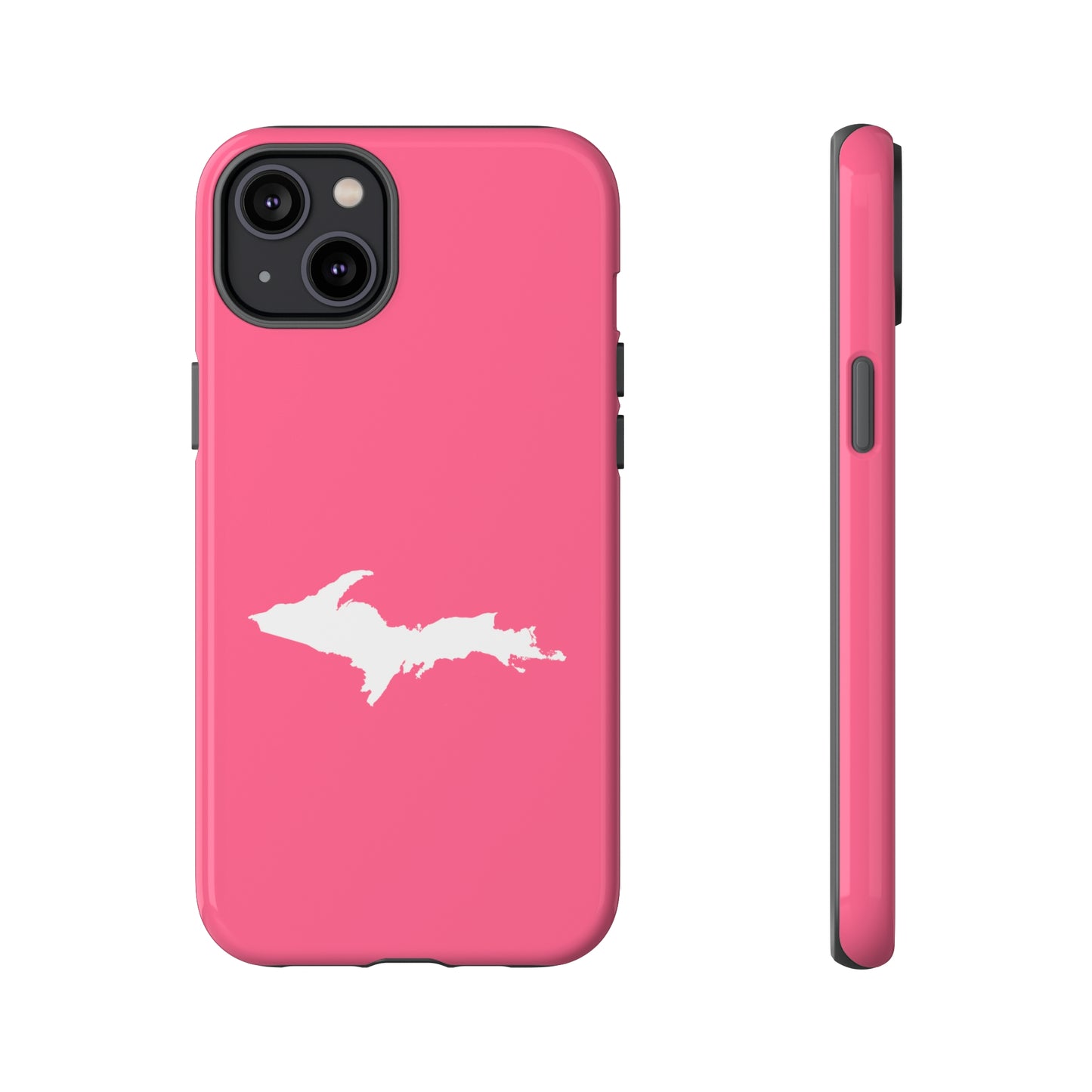 Michigan Upper Peninsula Tough Phone Case (Rhodochrosite Pink w/ UP Outline) | Apple iPhone