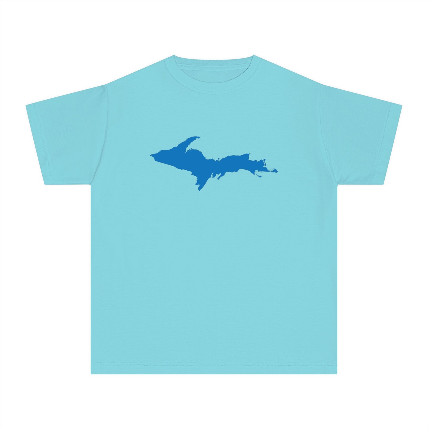 Michigan Upper Peninsula T-Shirt (w/ Azure UP Outline) | Youth Garment-Dyed