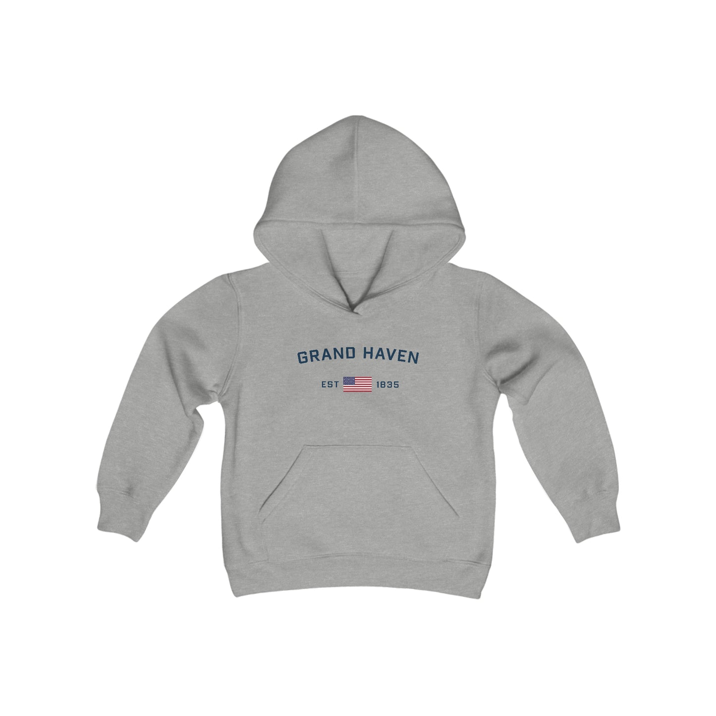 'Grand Haven EST 1835' Hoodie (w/USA Flag Outline) | Unisex Youth