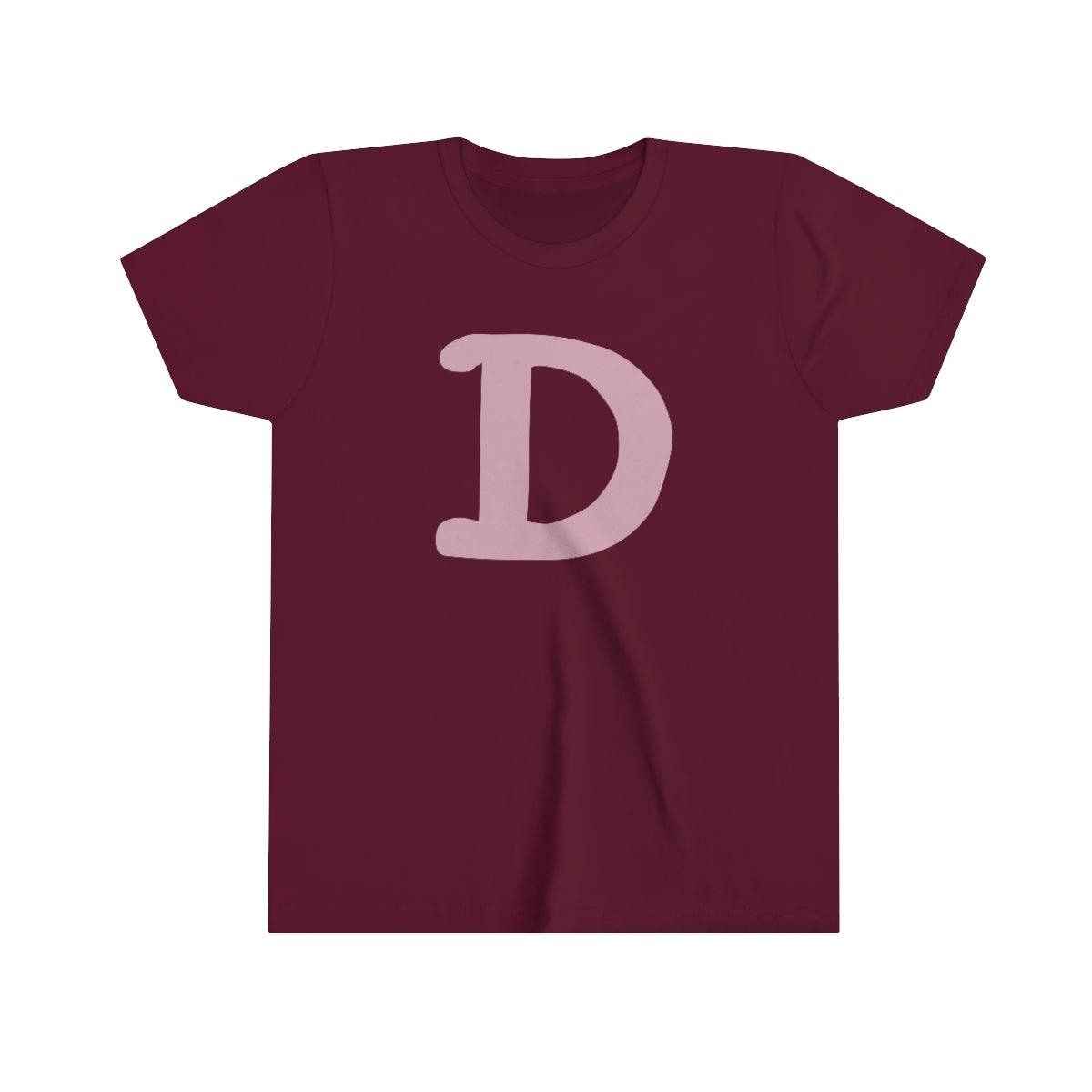 Detroit 'Old French D' T-Shirt (Pink Full Body Outline) | Youth Short Sleeve - Circumspice Michigan