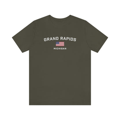 'Grand Rapids Michigan' T-Shirt (w/USA Flag Outline) | Unisex Standard Fit