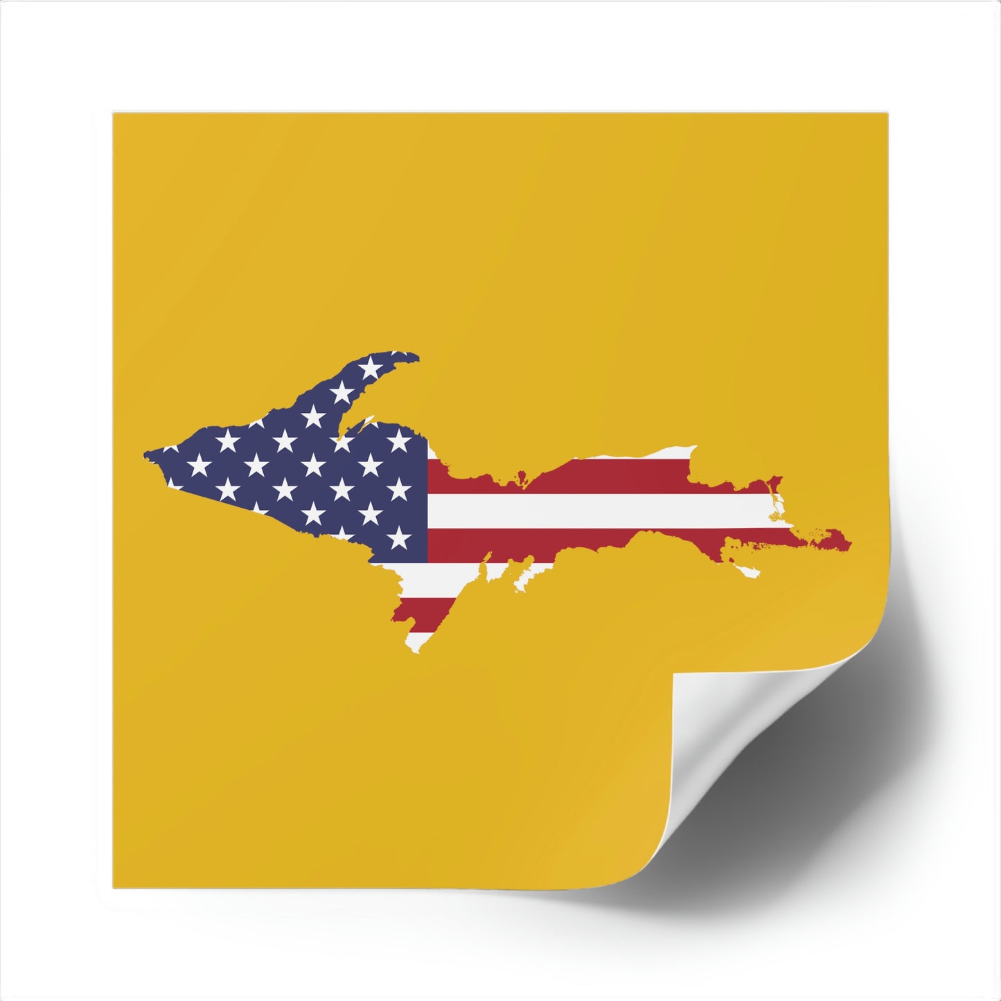 Michigan Upper Peninsula Square Sticker (Gold w/ UP USA Flag Outline) | Indoor/Outdoor