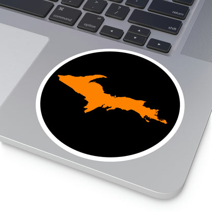 Michigan Upper Peninsula Round Stickers (Black w/ Orange UP Outline) | Indoor\Outdoor