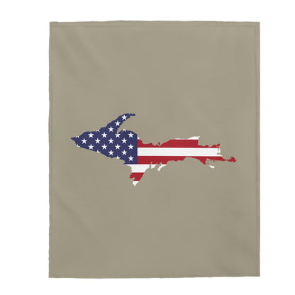 Michigan Upper Peninsula Plush Blanket (w/ UP USA Flag Outline) | Petoskey Stone Beige