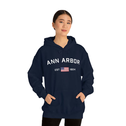 'Ann Arbor EST 1823' Hoodie (w/USA Flag Outline) | Unisex Standard