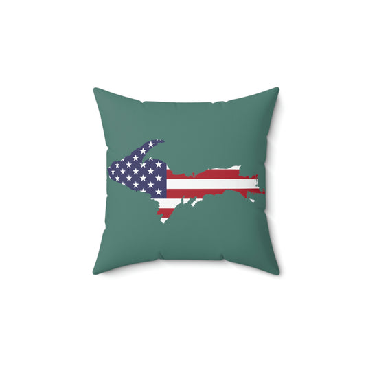 Michigan Upper Peninsula Accent Pillow (w/ UP USA Flag Outline) | Copper Green