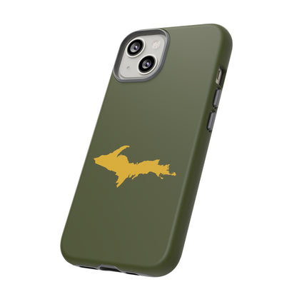 Michigan Upper Peninsula Tough Phone Case (Army Green w/ Gold UP Outline) | Apple iPhone