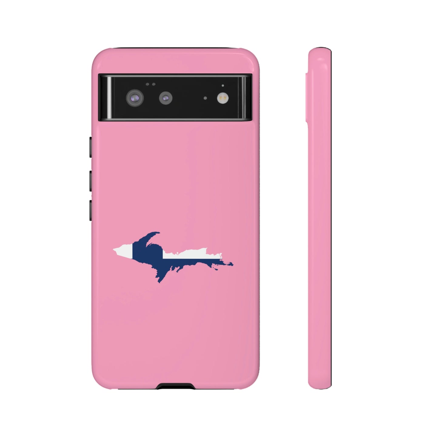 Michigan Upper Peninsula Tough Phone Case ('67 Caddie Pink w/ UP Finland Flag Outline) | Samsung & Pixel Android