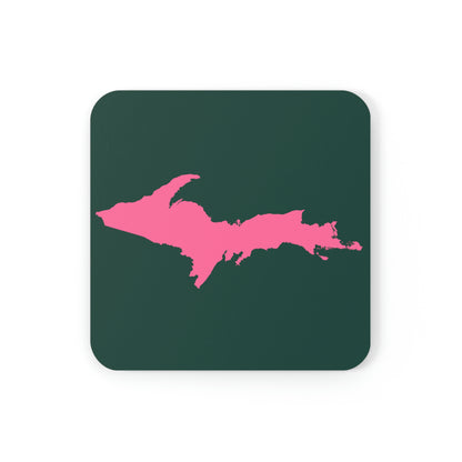 Michigan Upper Peninsula Coaster Set (Green w/ Pink UP Outline) | Corkwood - 4 pack