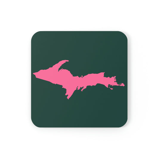 Michigan Upper Peninsula Coaster Set (Green w/ Pink UP Outline) | Corkwood - 4 pack