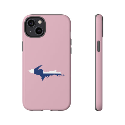 Michigan Upper Peninsula Tough Phone Case (Pink w/ UP Finland Flag Outline) | Apple iPhone