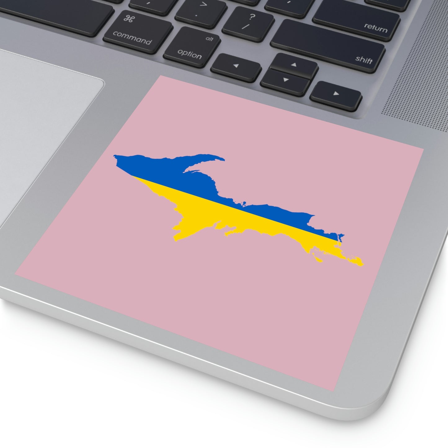 Michigan Upper Peninsula Square Sticker (Pink w/ UP Ukraine Flag Outline) | Indoor/Outdoor