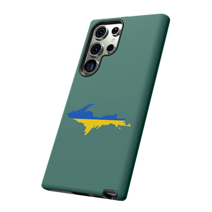 Michigan Upper Peninsula Tough Phone Case (Copper Green w/ UP Ukraine Flag Outline) | Samsung & Pixel Android