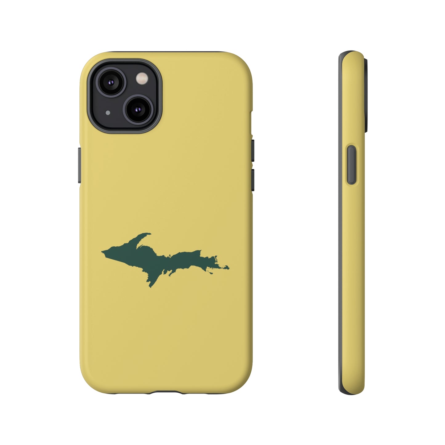 Michigan Upper Peninsula Tough Phone Case (Plum Yellow w/ Green UP Outline) | Apple iPhone