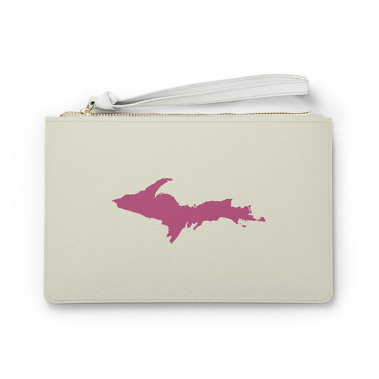 Michigan Upper Peninsula Clutch Bag (Ivory Color w/ Apple blossom Pink UP Outline)