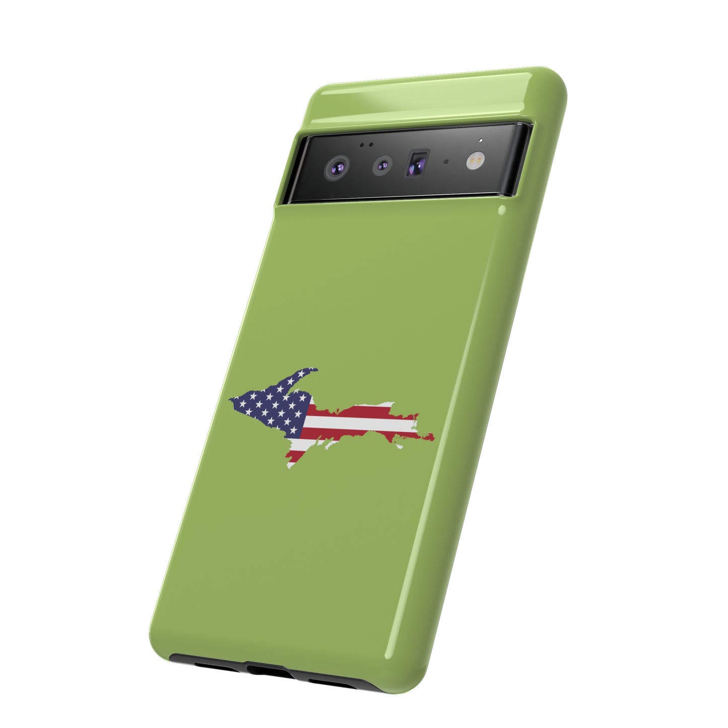 Michigan Upper Peninsula Tough Phone Case (Gooseberry Green w/ UP USA Flag Outline) | Samsung & Pixel Android