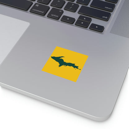 Michigan Upper Peninsula Square Sticker (Gold w/ Green UP Outline) | Indoor/Outdoor