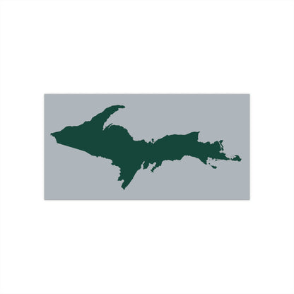 Michigan Upper Peninsula Bumper Sticker (w/ Green UP Outline) | Silver Background