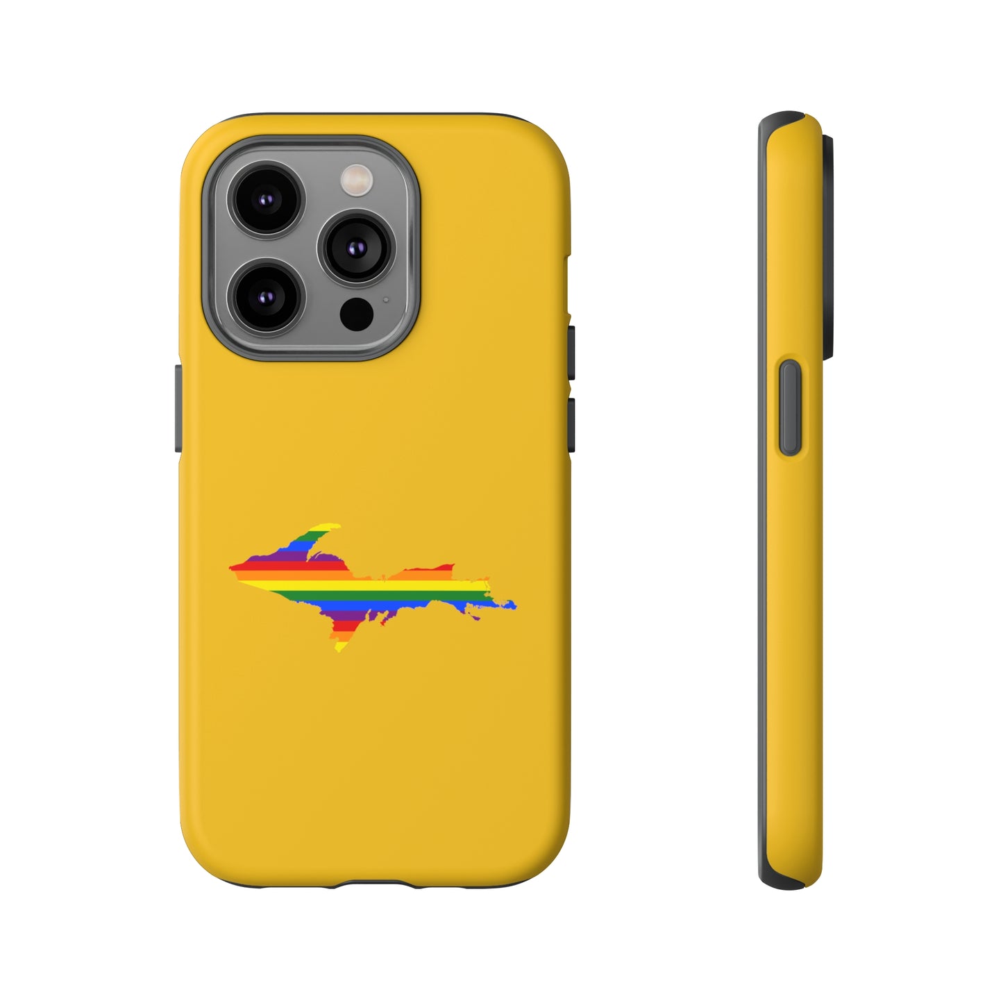 Michigan Upper Peninsula Tough Phone Case (Gold w/ UP Pride Flag Outline) | Apple iPhone