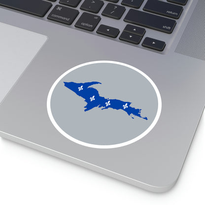 Michigan Upper Peninsula Round Stickers (Silver w/ UP Quebec Flag Outline) | Indoor\Outdoor