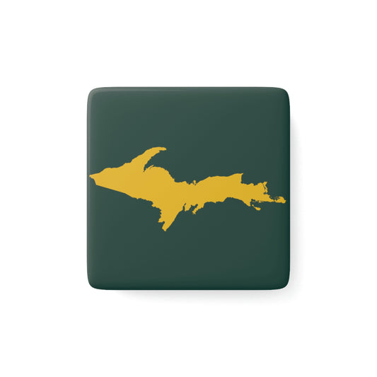 Michigan Upper Peninsula Porcelain Magnet (Green w/ Gold UP Outline)