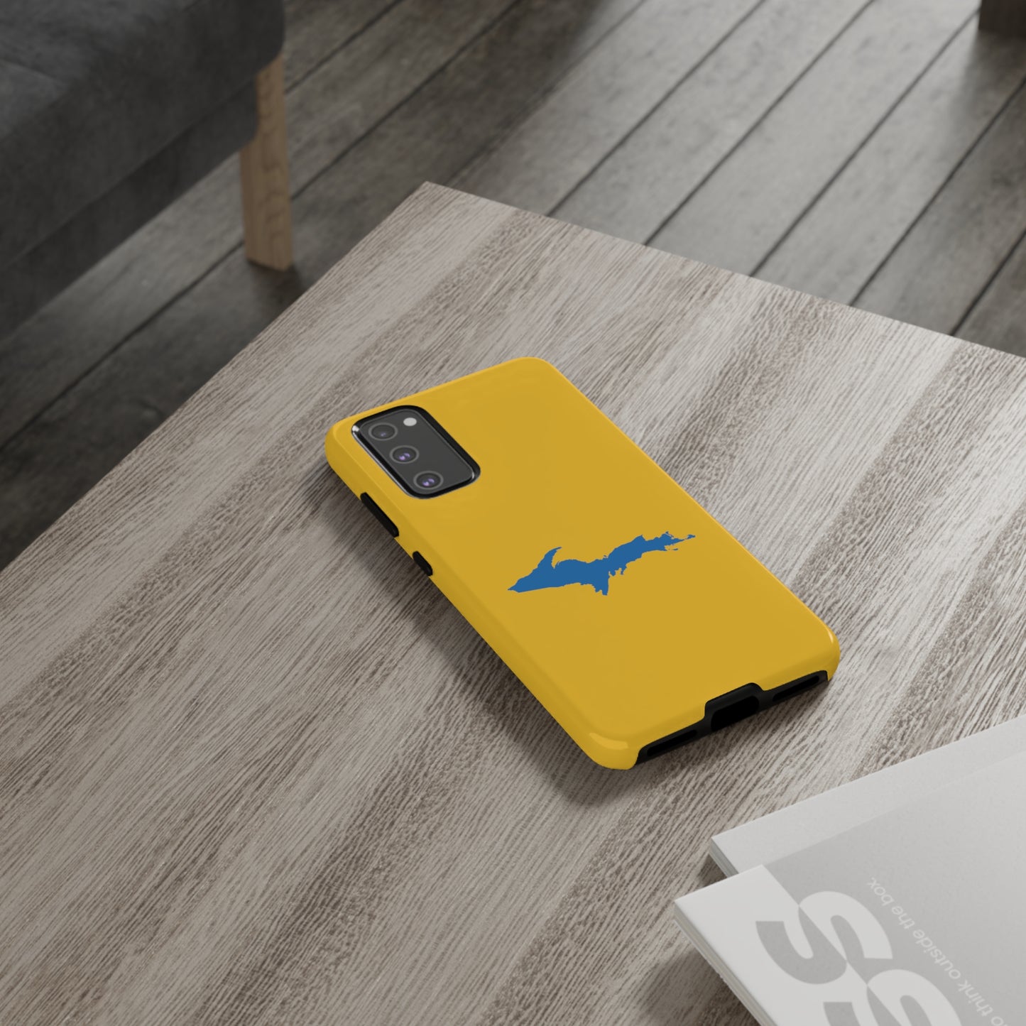 Michigan Upper Peninsula Tough Phone Case (Gold w/ Azure UP Outline) | Samsung & Pixel Android