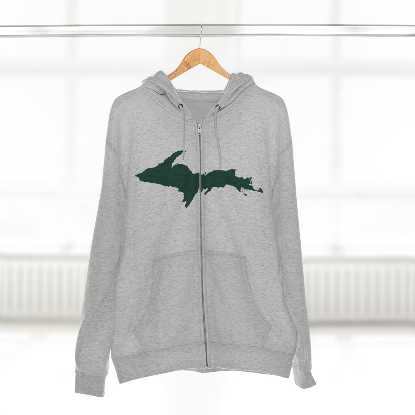 Michigan Upper Peninsula Full-Zip Hoodie (w/ Green UP Outline)