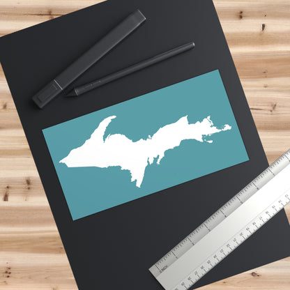 Michigan Upper Peninsula Bumper Sticker (w/ UP Outline) | Huron Blue Background