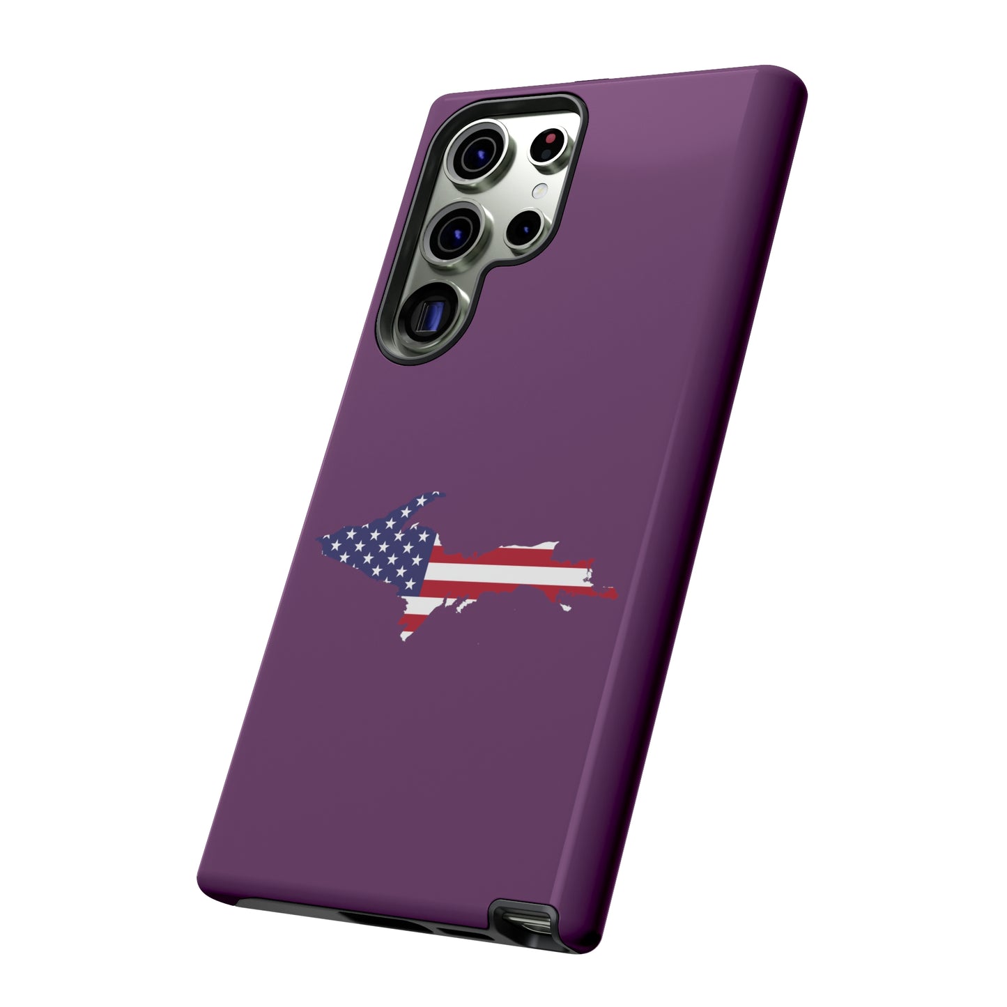 Michigan Upper Peninsula Tough Phone Case (Plum w/ UP USA Flag Outline) | Samsung & Pixel Android