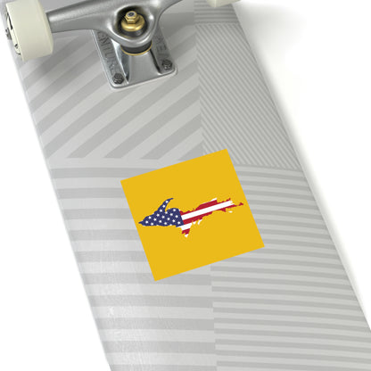 Michigan Upper Peninsula Square Sticker (Gold w/ UP USA Flag Outline) | Indoor/Outdoor