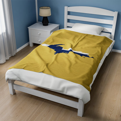 Michigan Upper Peninsula Plush Blanket (w/ UP Finland Flag Outline) | Plum Yellow